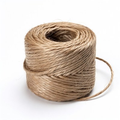 Coiled Brown Twine on White Background