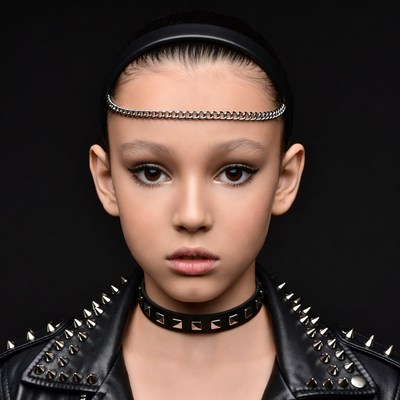 Young girl in studded leather jacket