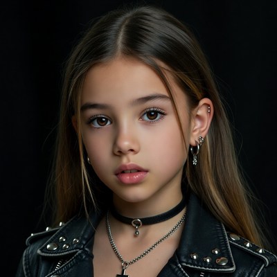 Girl in studded leather jacket