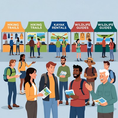 Outdoor Adventure Expo Booths with Diverse Crowd