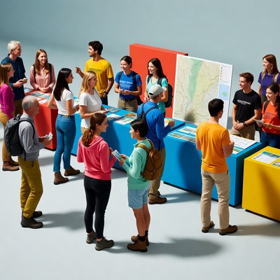 Diverse group at outdoor expo booth