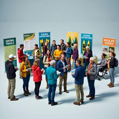 Diverse group at outdoor adventure expo