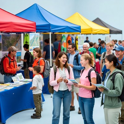 Diverse group at outdoor expo booths
