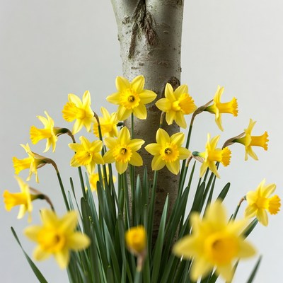 Yellow Daffodils Around Tree Trunk