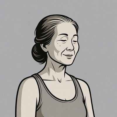 Elderly Asian woman smiling illustration