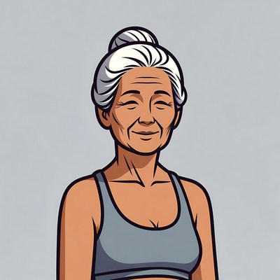 Elderly Asian woman smiling in tank top