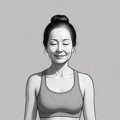 Asian woman smiling in sports bra