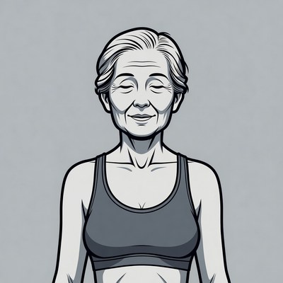 Elderly Asian woman in sports bra