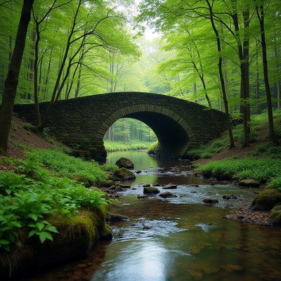 Stone Arch Bridge over Forest Stream