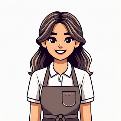 Smiling woman in white shirt and apron