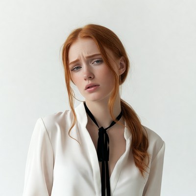 Redhead woman with concerned expression