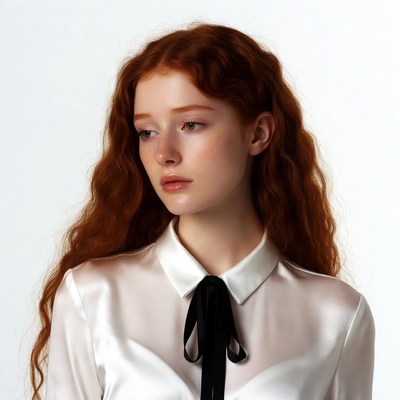 Redhead woman in white blouse