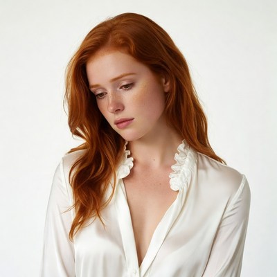 Redhead woman in white blouse