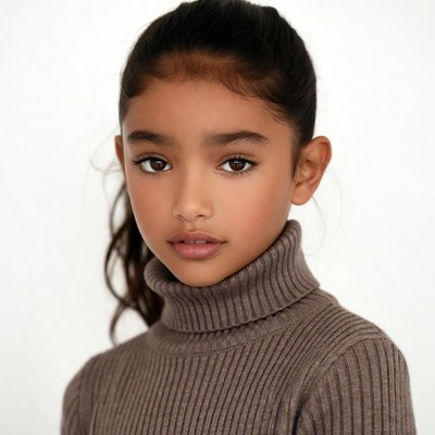Young girl in brown turtleneck