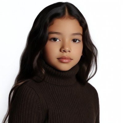 Young Asian girl in brown turtleneck