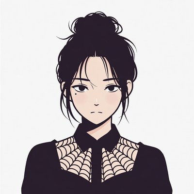 Asian woman in spiderweb collar blouse