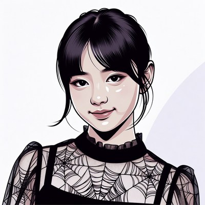 Asian woman in spiderweb lace top