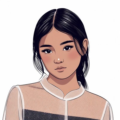 Asian woman in sheer blouse illustration
