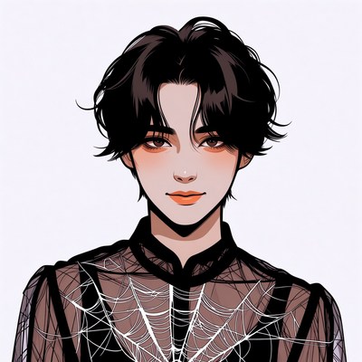 Anime boy in spiderweb dress