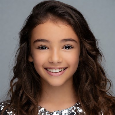 Smiling girl with long wavy hair