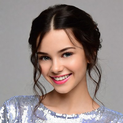 Smiling woman in sequin top