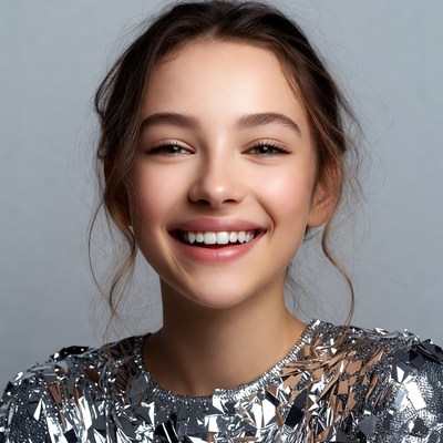 Smiling young woman in sequin dress