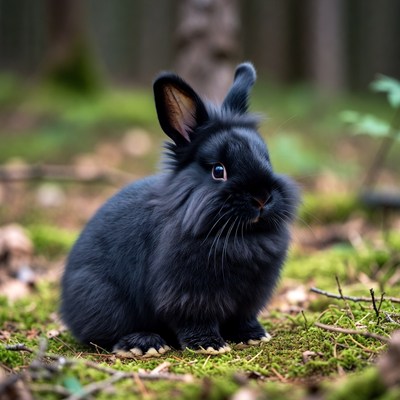 Black bunny in forest