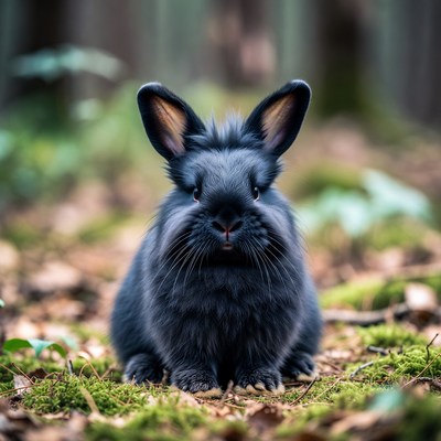 Black bunny in forest