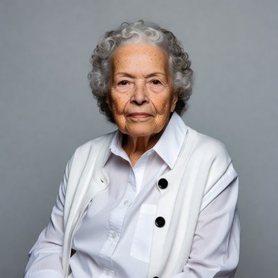 Elderly woman with curly gray hair
