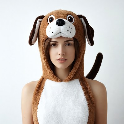 Woman in brown dog costume