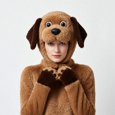 Woman in brown dog costume