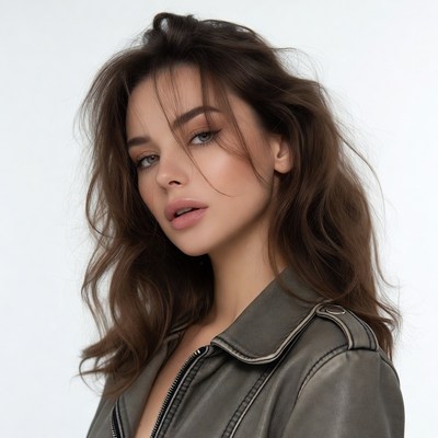 Woman in leather jacket portrait