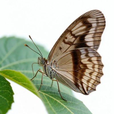 Brown butterfly on green leaf