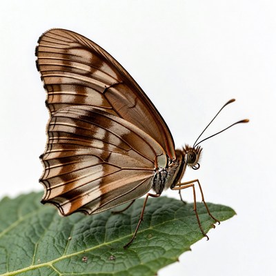 Brown butterfly on green leaf