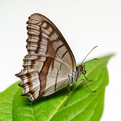 Brown butterfly on green leaf