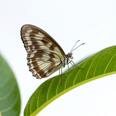 White butterfly on green leaf