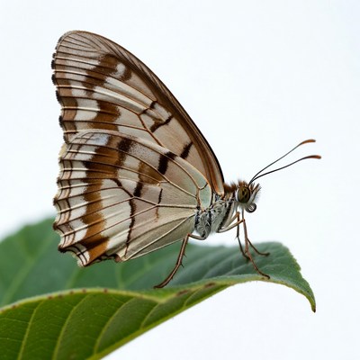 Brown White Butterfly on Leaf
