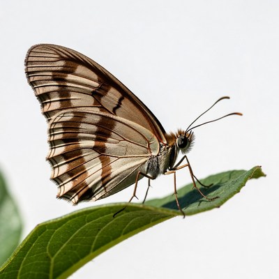 Striped Butterfly on Green Leaf