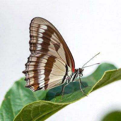 Brown butterfly on green leaf