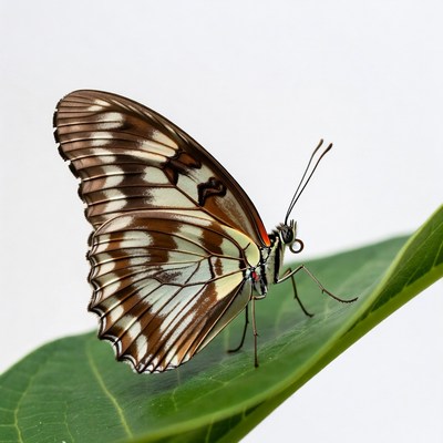 White-barred butterfly on green leaf