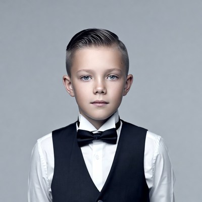 Boy in black vest and bowtie