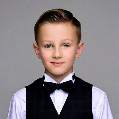Young boy in black bow tie vest