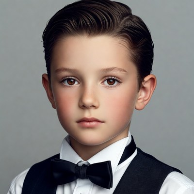 Young boy in black bow tie vest