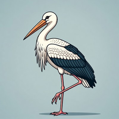 White stork standing illustration