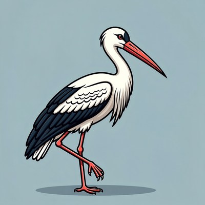 White stork standing illustration