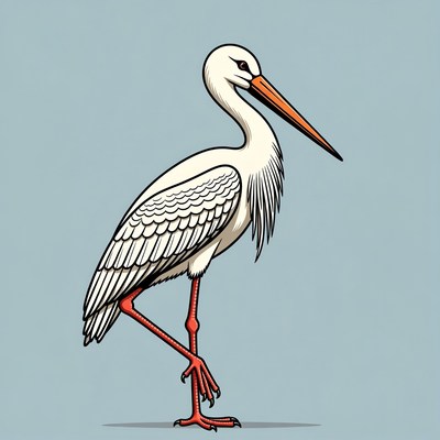 White stork standing illustration