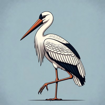 White stork standing illustration