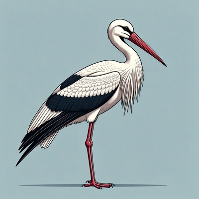 White stork standing illustration