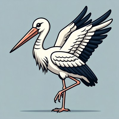 Cartoon white stork spreading wings
