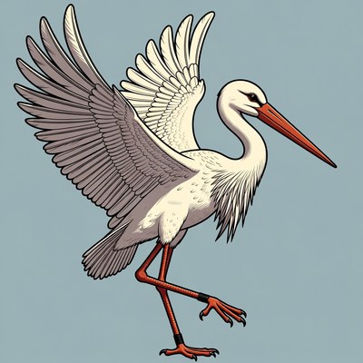 White stork spreading wings